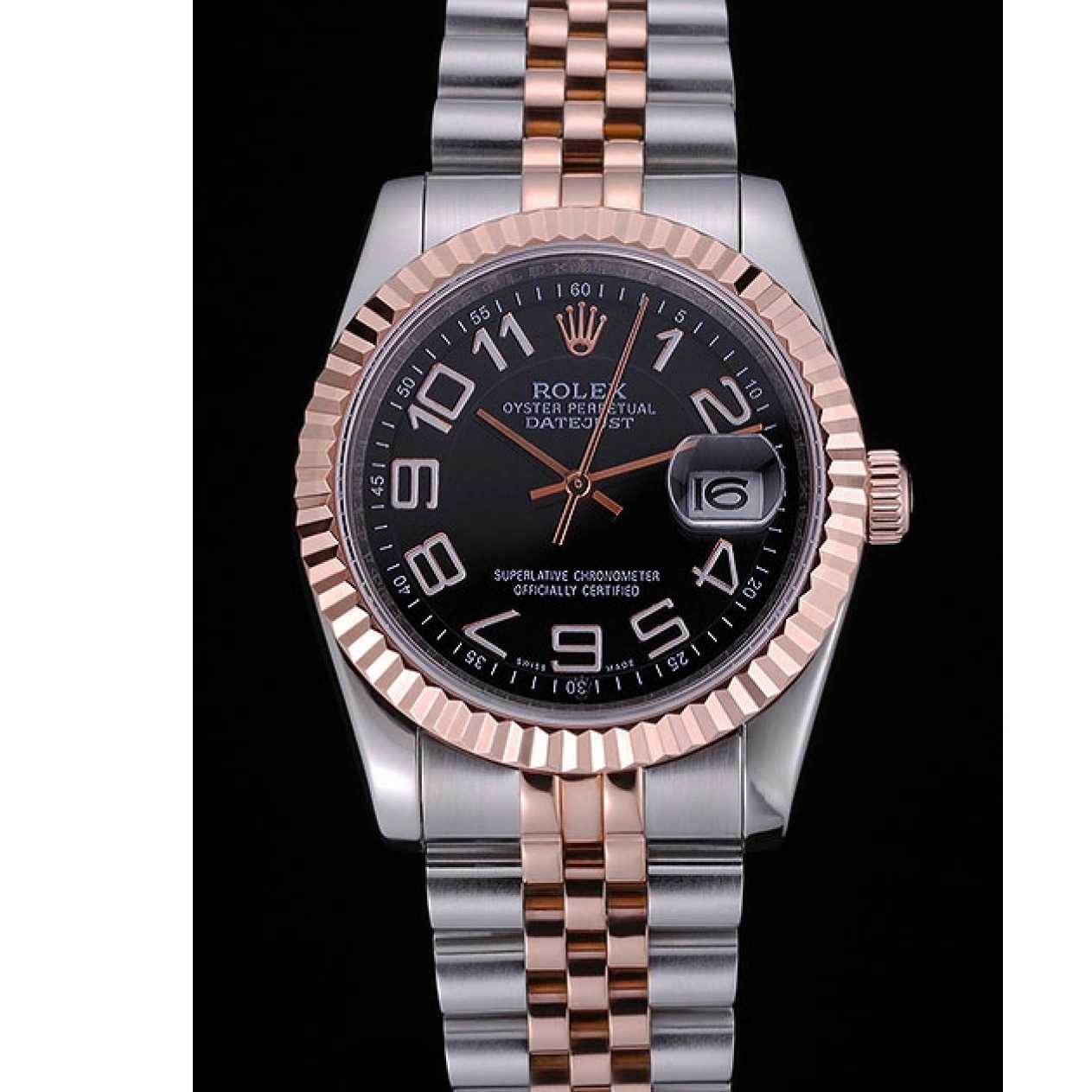 Aaa replica watch Dial Black and Gold Stainless Steel 622545 DateJust Bracelet Rolex 0802